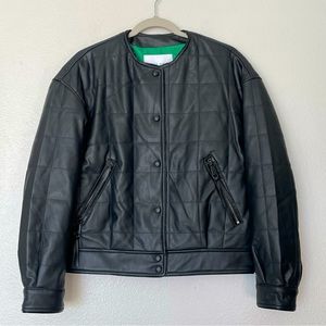 NWT Rebecca Minkoff Black/Green Faux Leather Quilted Racer Jacket Size XS